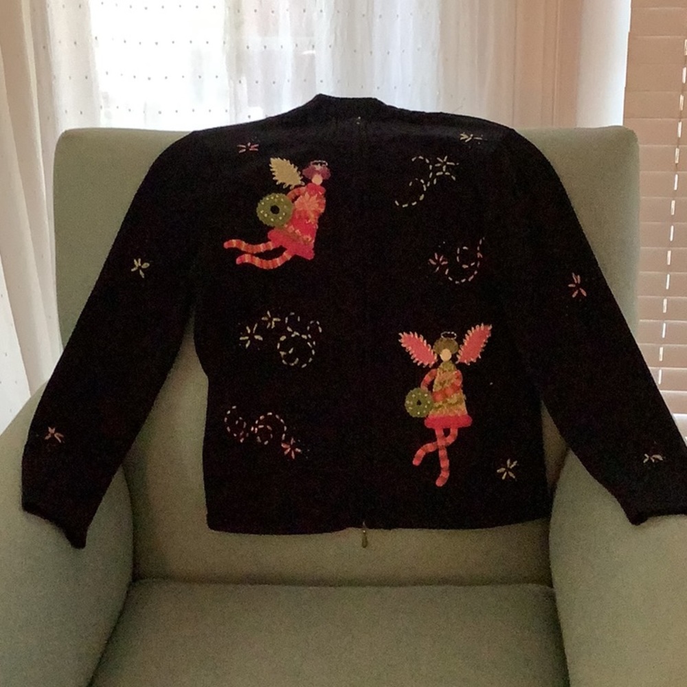 Talbots Sm.Christmas Sweater Black 3 Angels  on front/Stars on back Size…